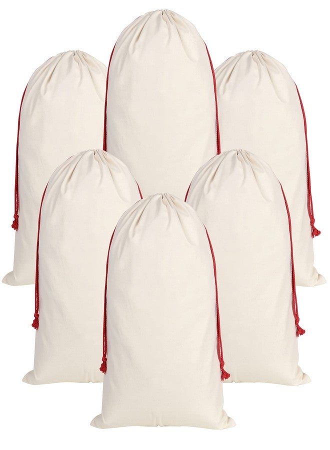 Inspireyee 6 Pack Large Christmas Bag Santa Sacks Xmas Canvas Cotton Xmas Sack Stocking with Drawstrings (Pattern 7, 19.5 X 27.5) - Image 1